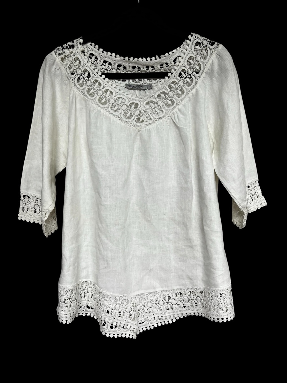 Elena Baldi White Linen Tunic with Intricate Lace Detail Size Small